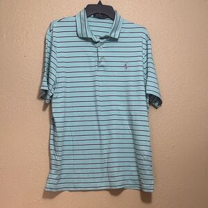 Polo by Ralph Lauren Men's Light Blue and Dark Blue Striped Shirt